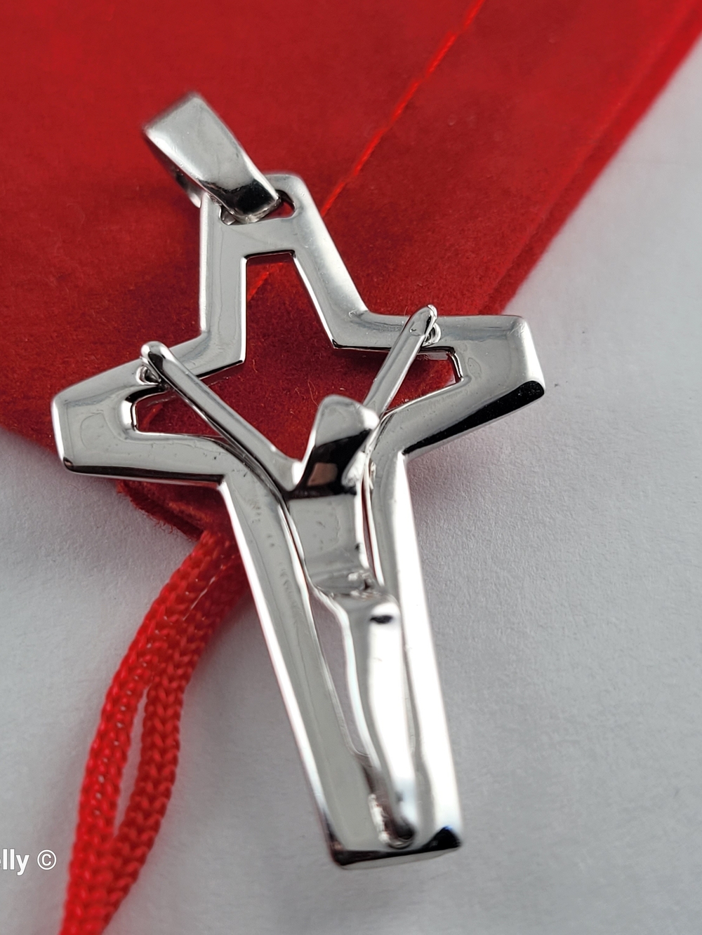 18K White Gold Modern Open-Design Crucifix Cross Pendant – Made in Italy!